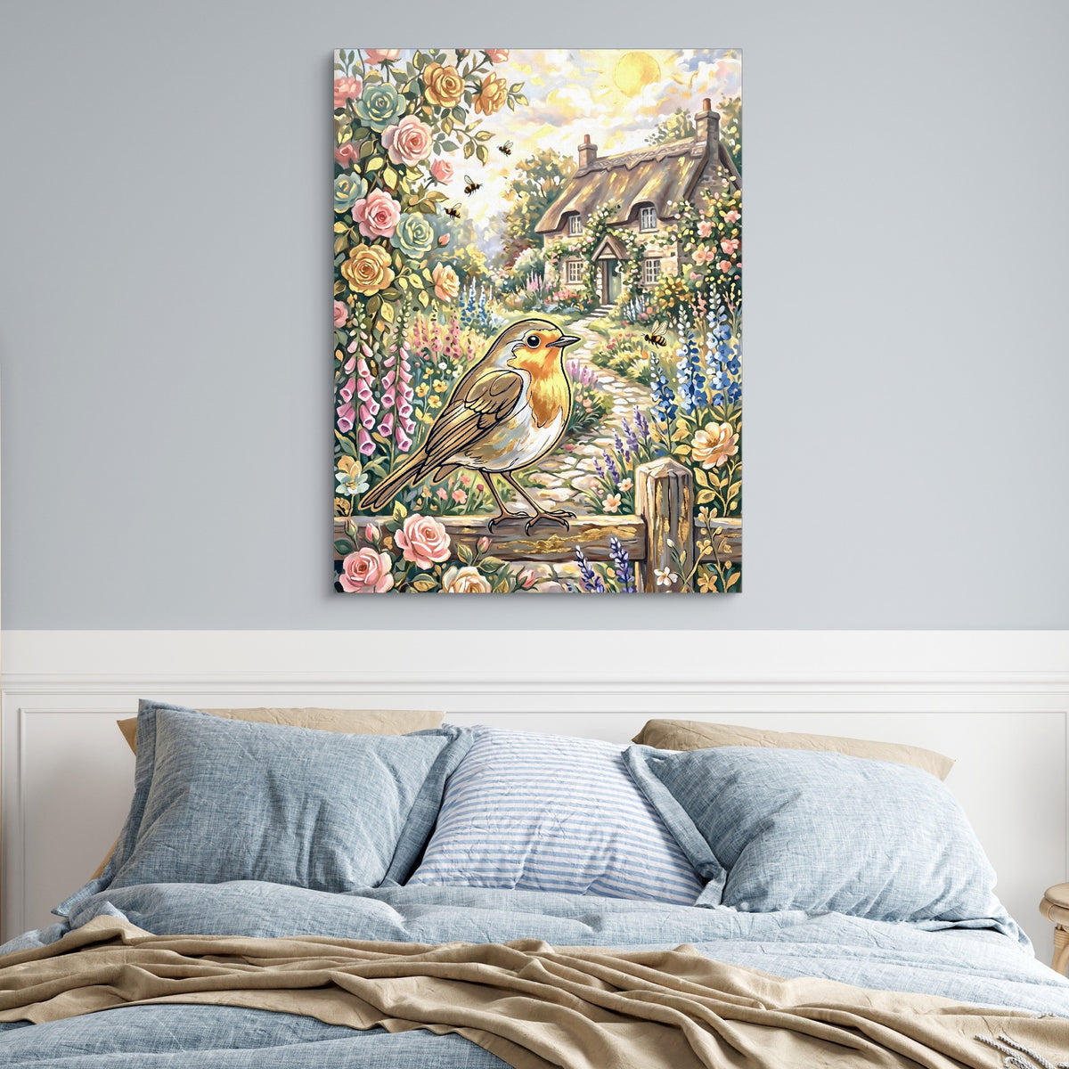 Robin Garden Cottage — robin garden cottage sq blue bedroom 1port flush print