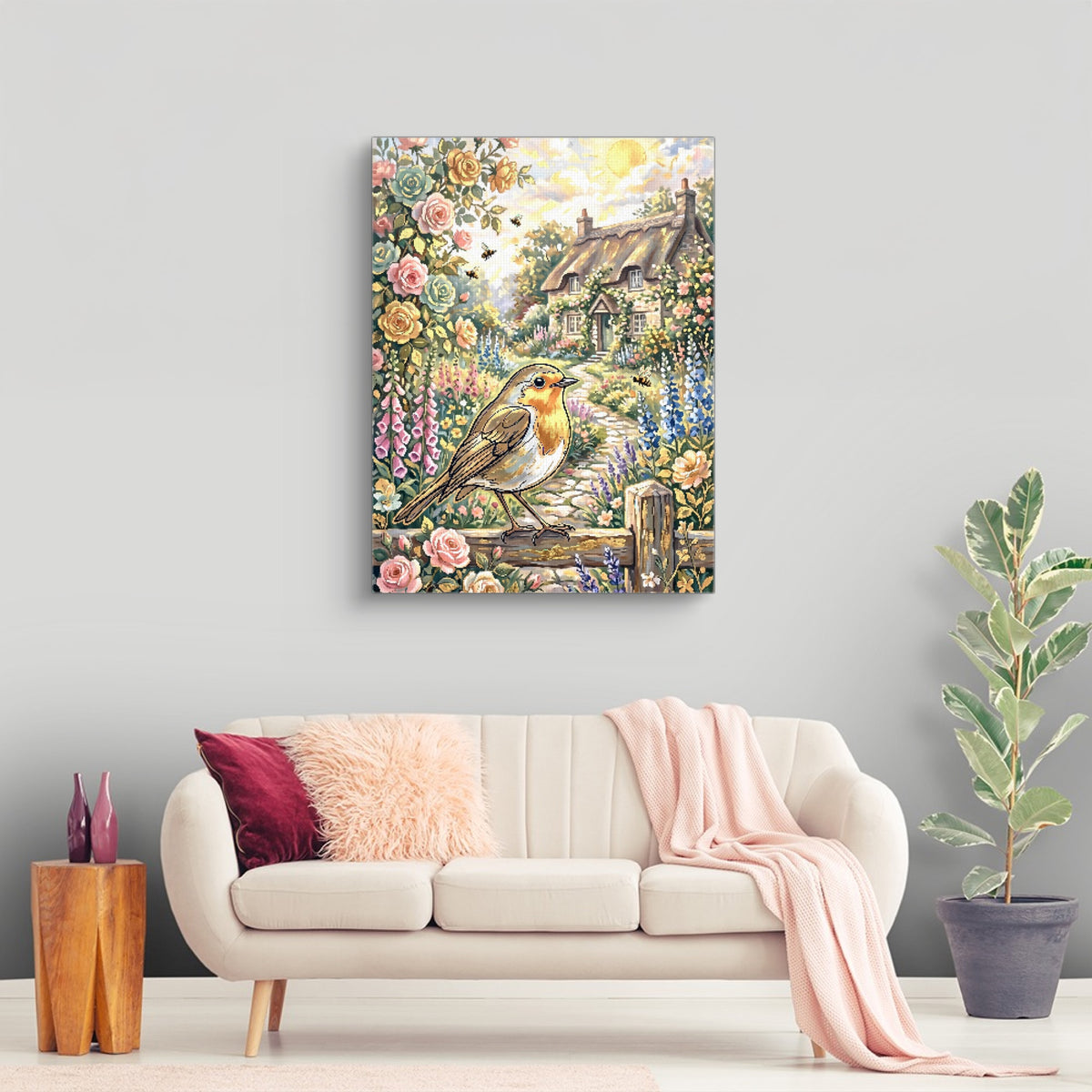 Robin Garden Cottage — robin garden cottage sq land nice living room 1port flush print