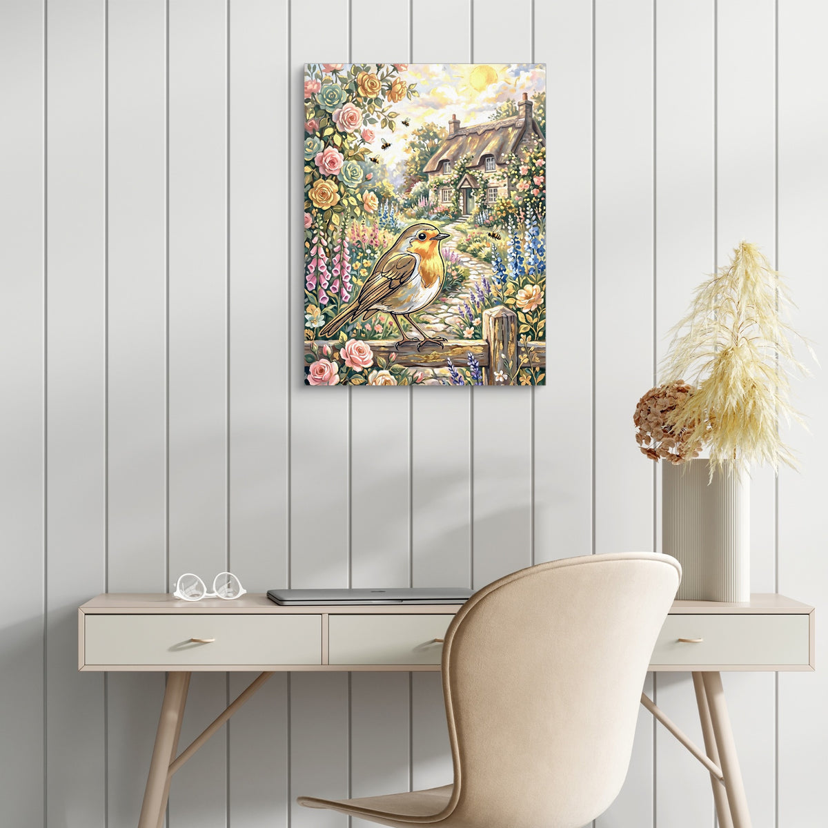 Robin Garden Cottage — robin garden cottage sq white table 1port flush print