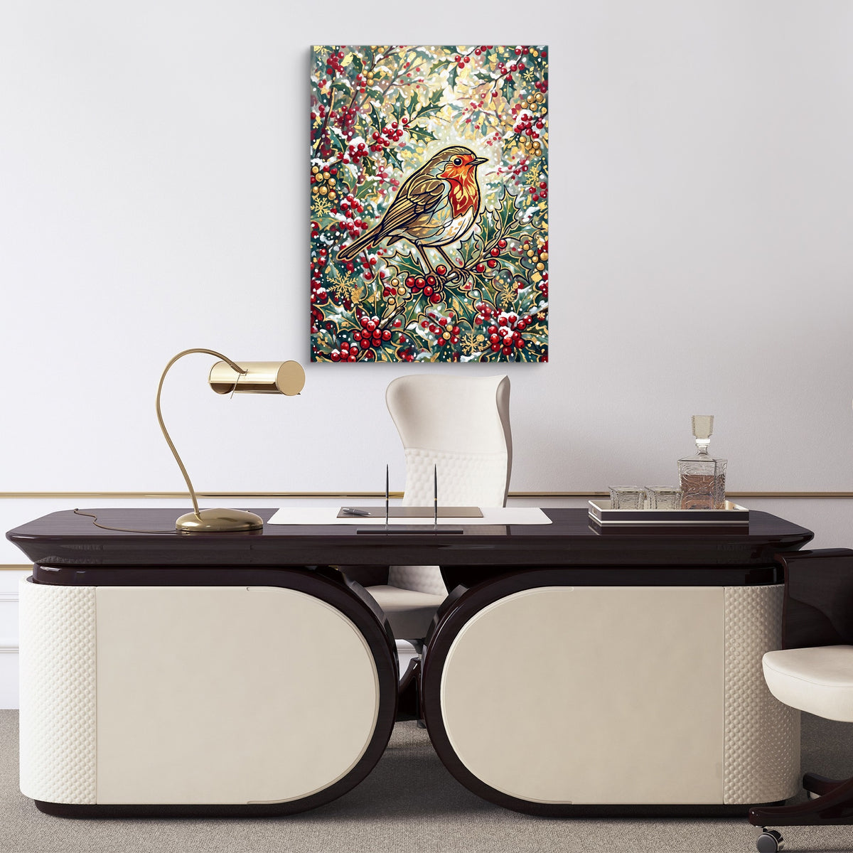 Robin Winter Berries — robin winter berries sq luxury office desk 1port flush print