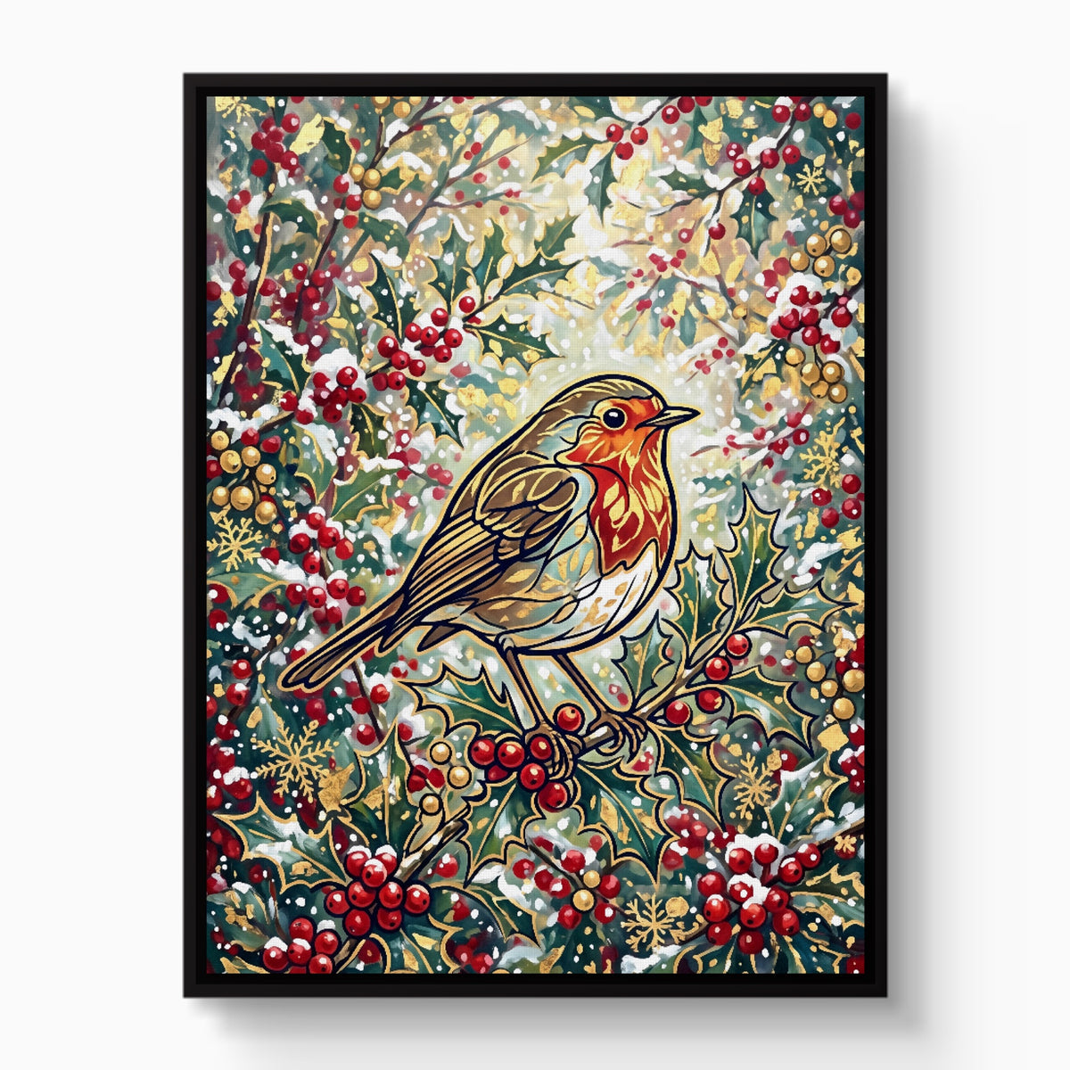 Robin Winter Berries — robin winter berries white studio framed black