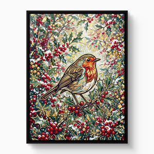 Robin Winter Berries — robin winter berries white studio framed black