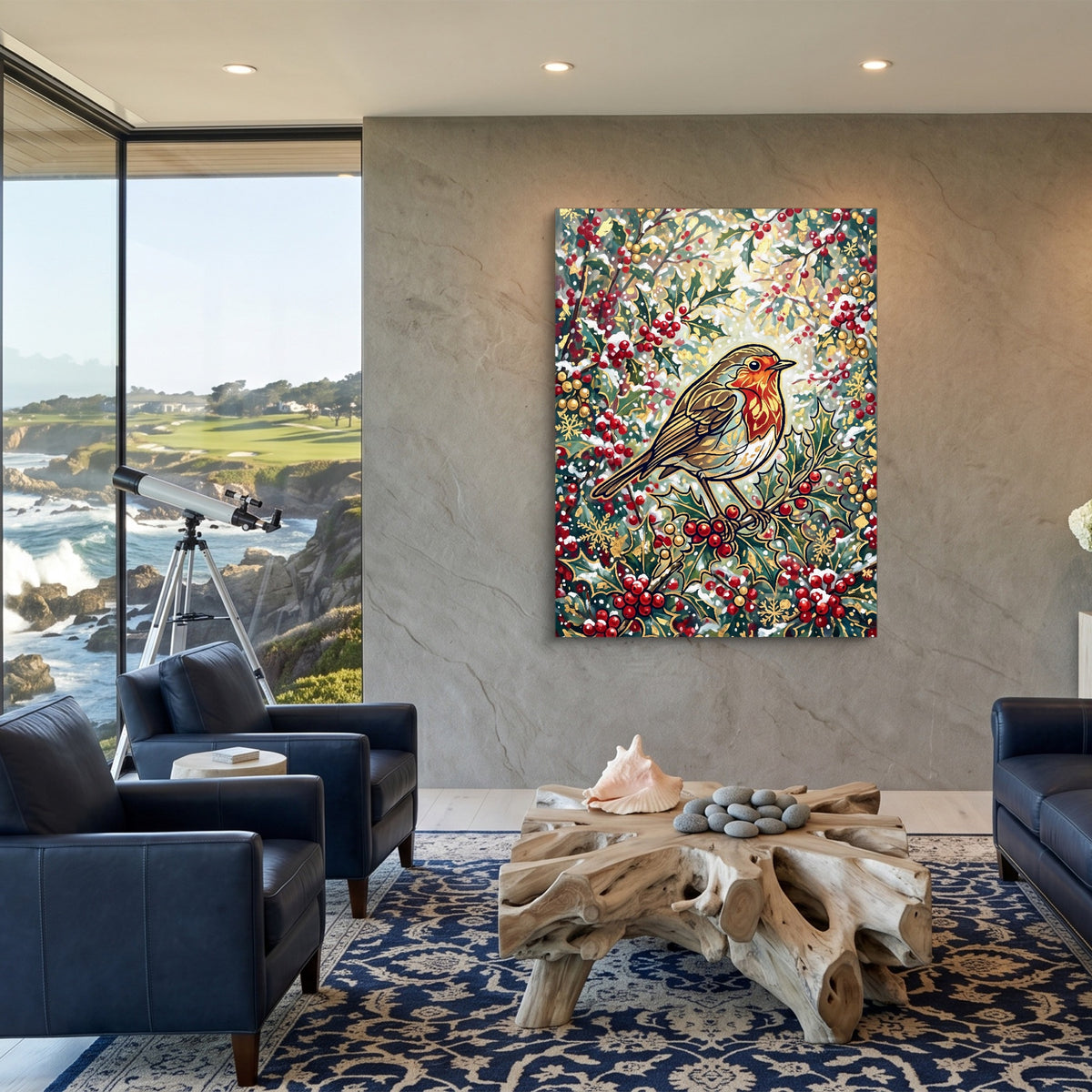Robin Winter Berries — robin winter berries sq coastal views 1port flush print