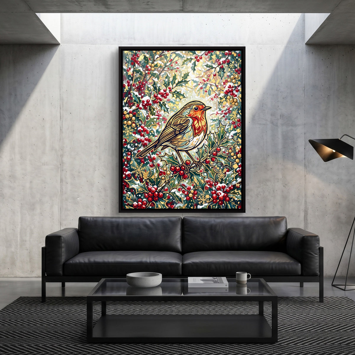 Robin Winter Berries — robin winter berries sq grey luxury 1port framed black