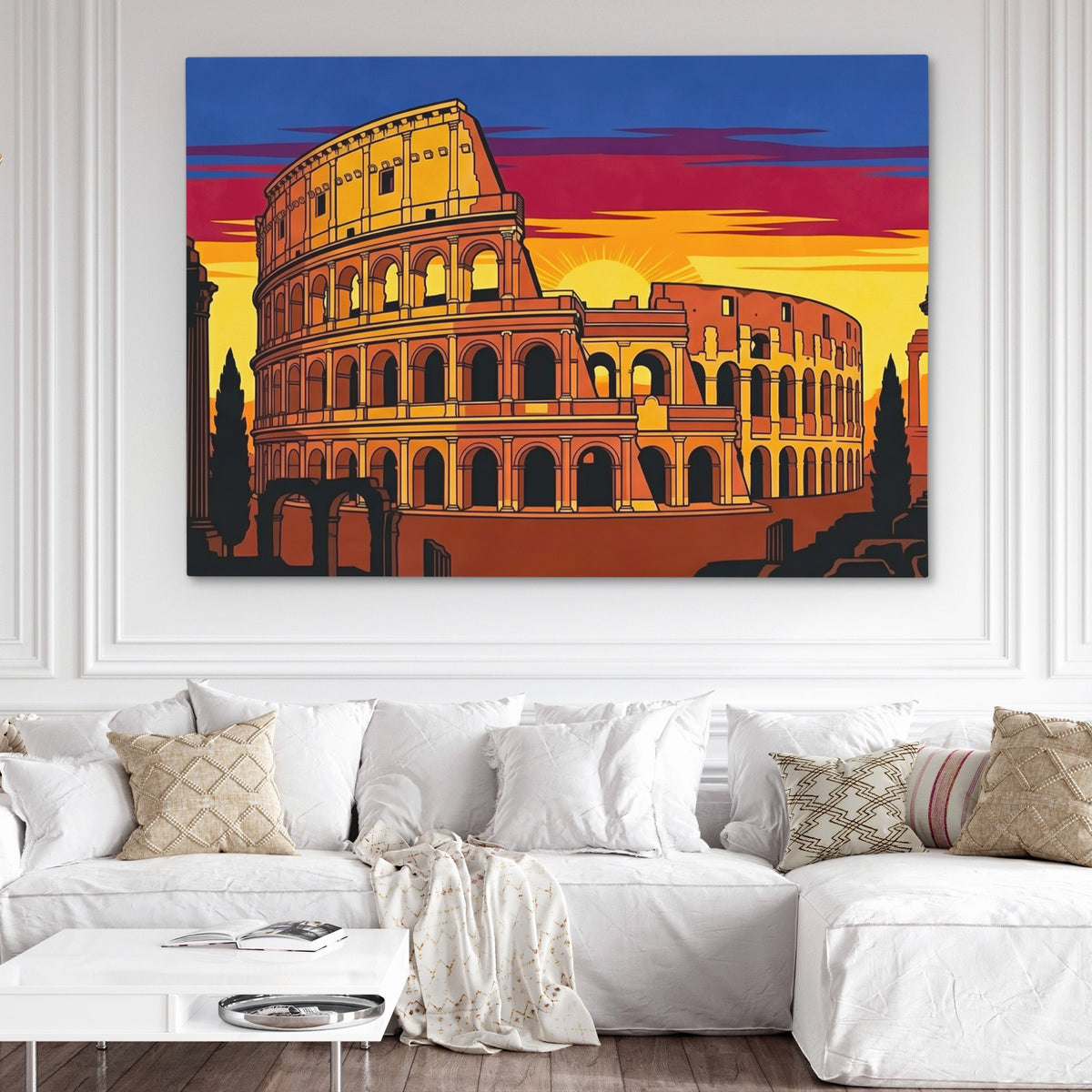 Rome's Colosseum Ablaze — Rome's Colosseum Ablaze White Couch and Wall 265
