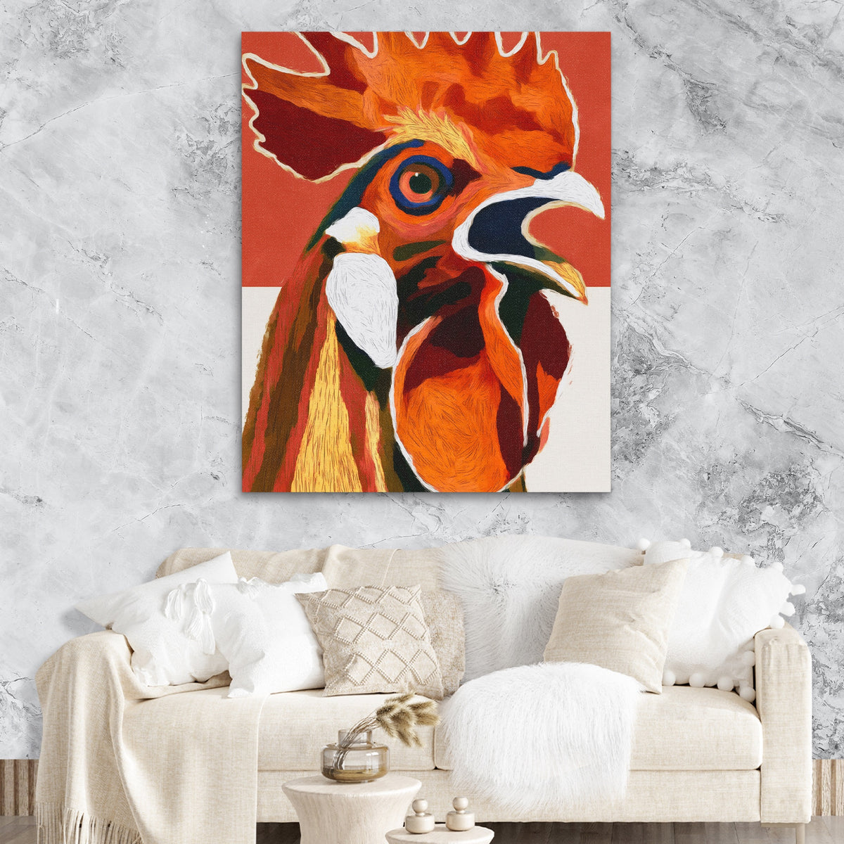 Rooster Crowing Line — Rooster Crowing Line Lux Couch Marble Walls 71