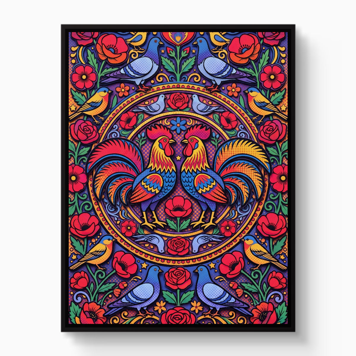 Roosters Garden Mandala — roosters garden mandala white studio framed black