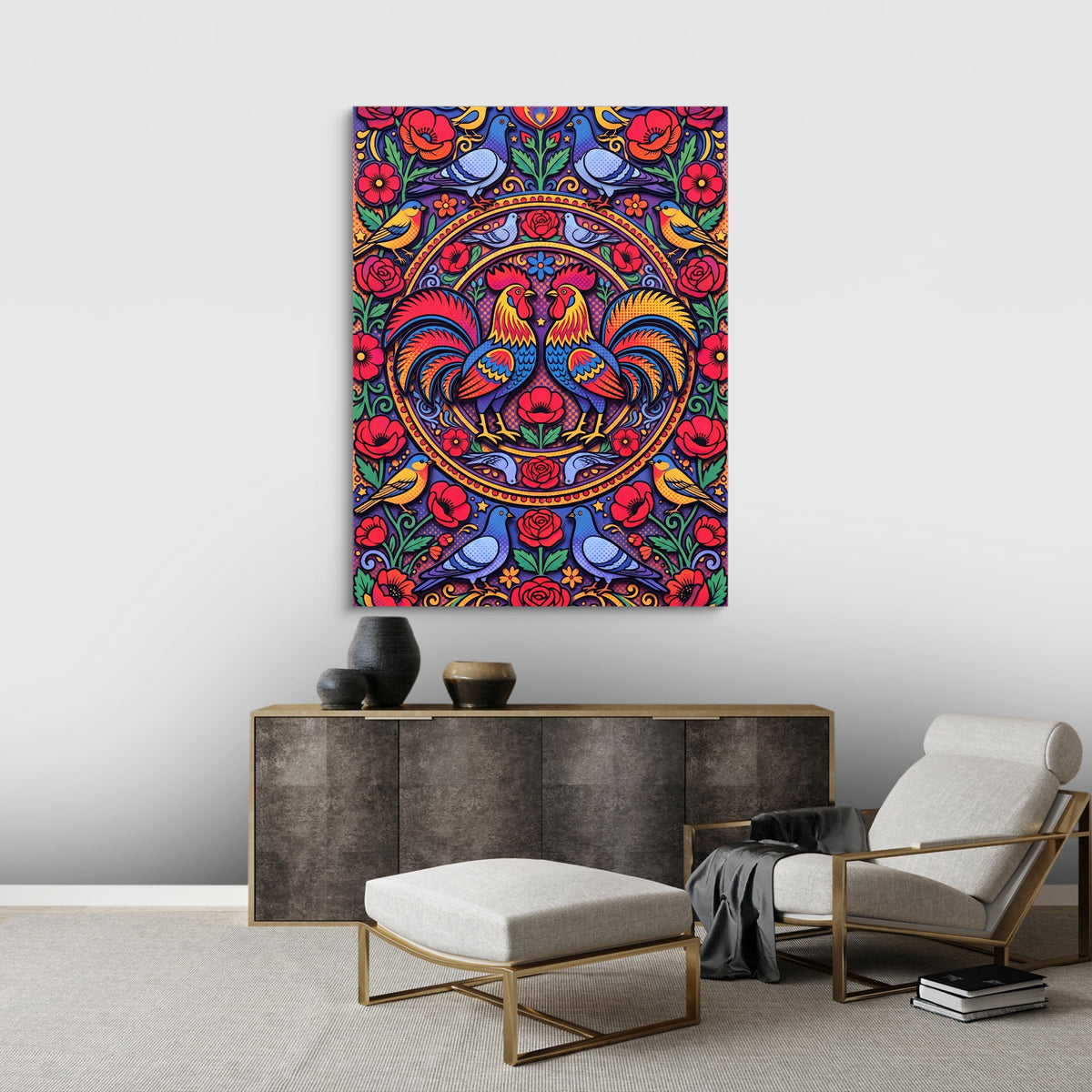 Roosters Garden Mandala — roosters garden mandala sq best living room 1port flush print