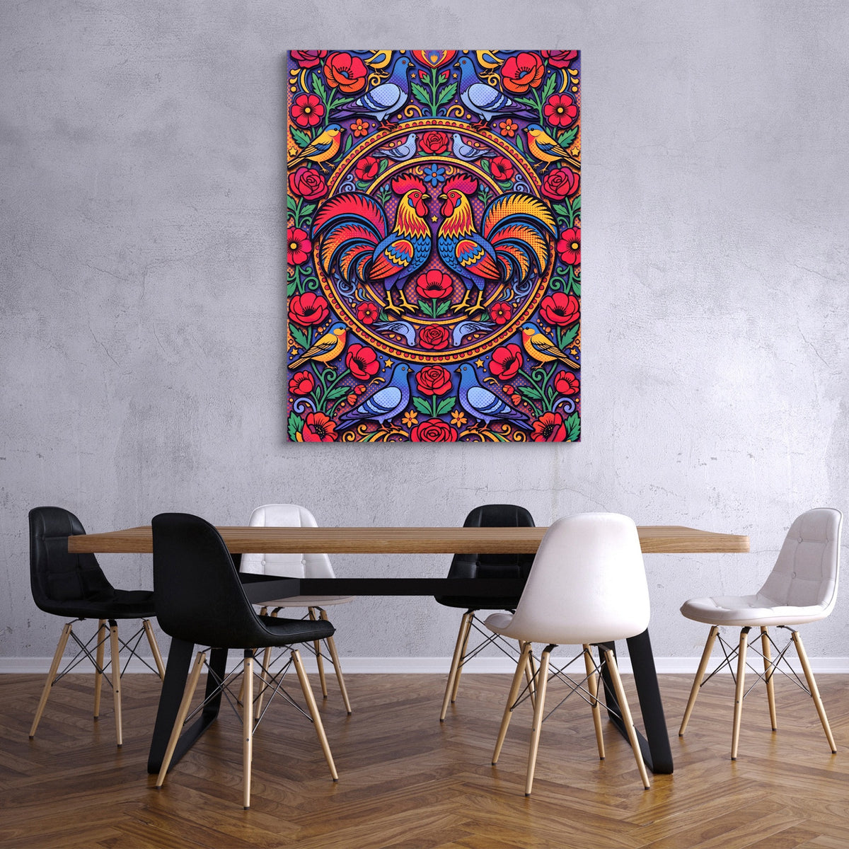 Roosters Garden Mandala — roosters garden mandala sq classroom wall art 1port flush print