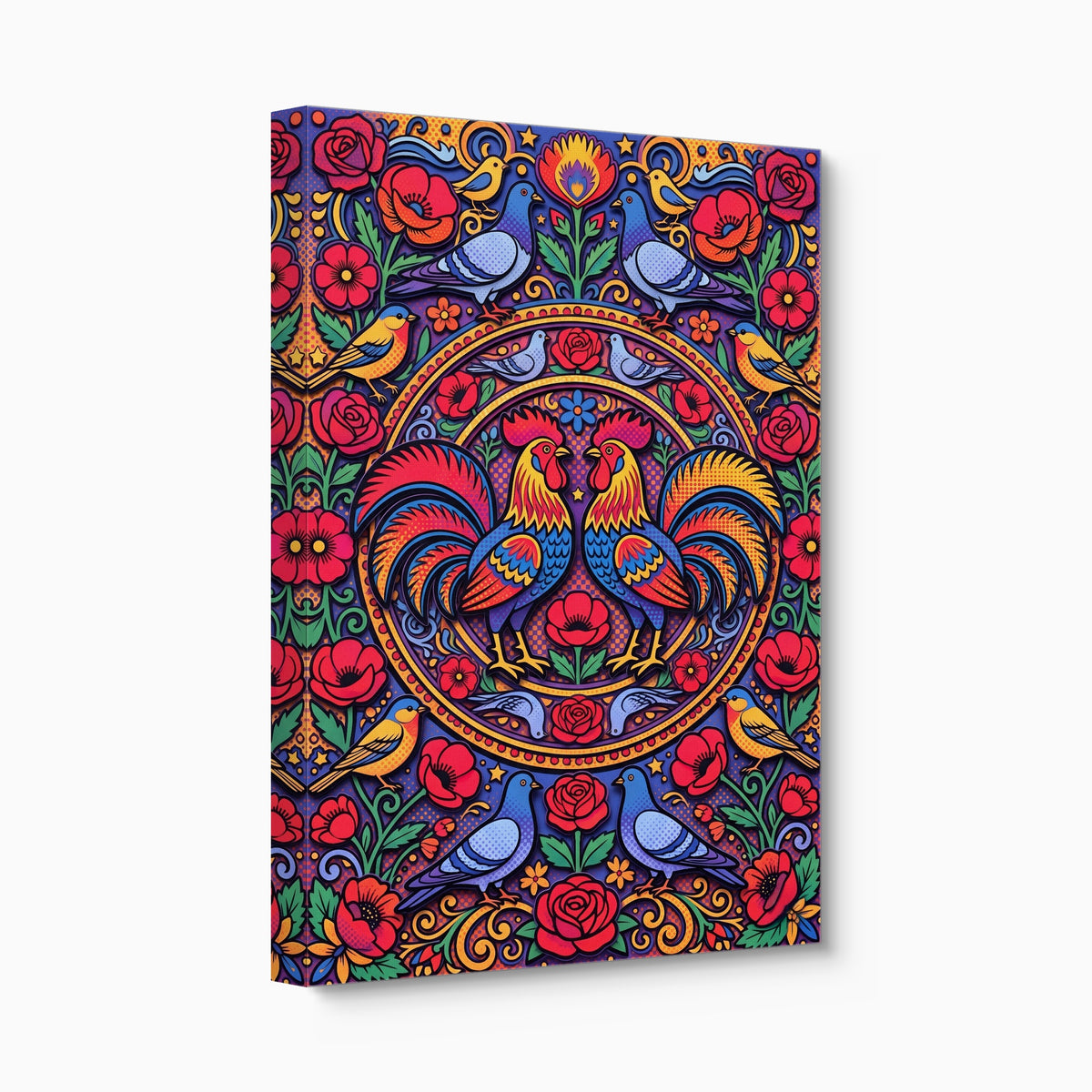 Roosters Garden Mandala — roosters garden mandala angled flush print