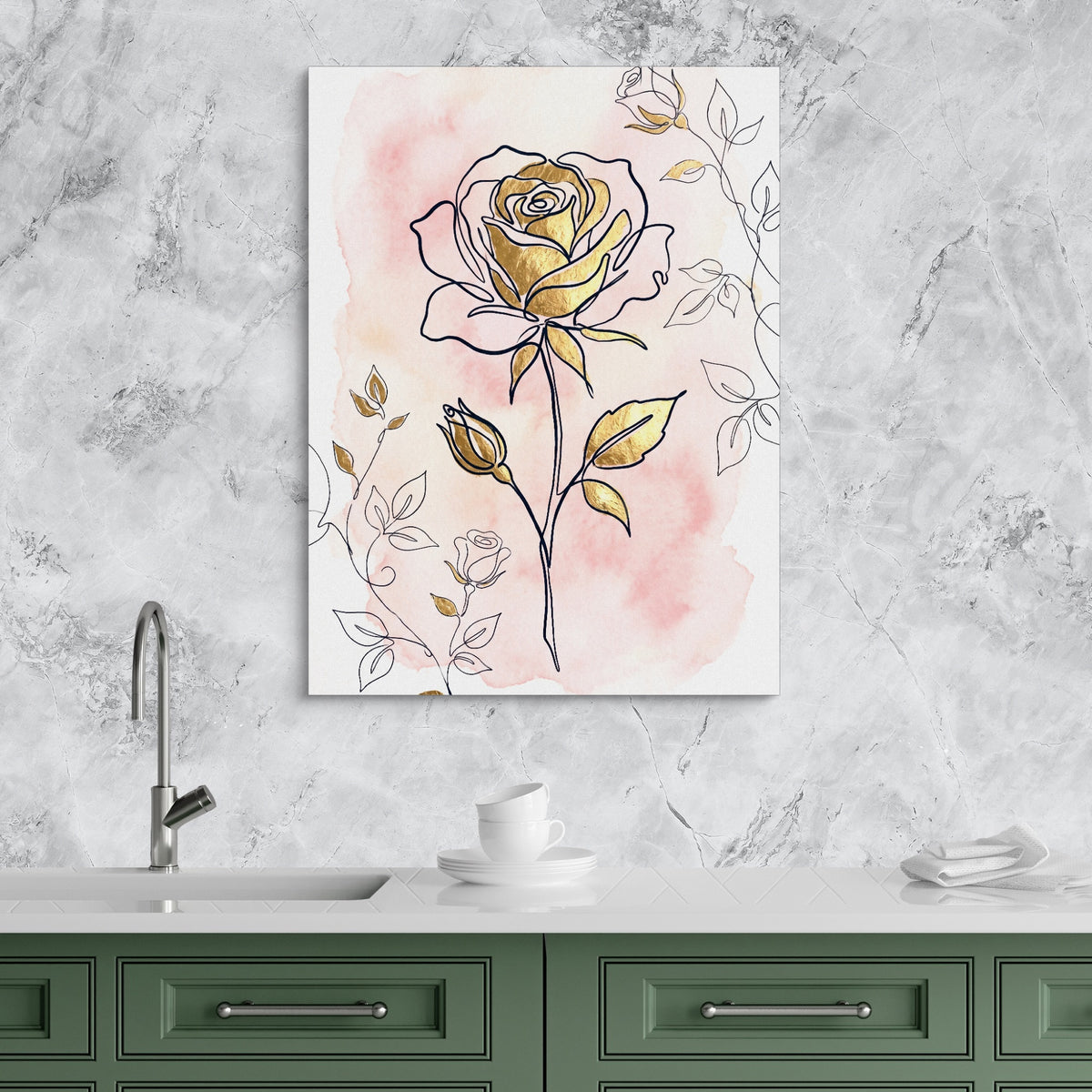 Rose Golden Watercolor — rose golden watercolor sq kitchen granite purple 1port flush print