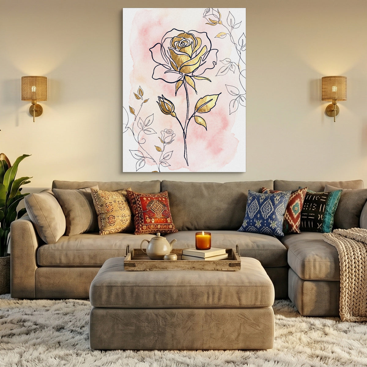 Rose Golden Watercolor — rose golden watercolor sq az livingroom 1port flush print