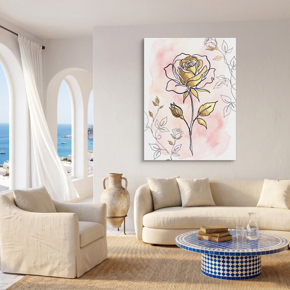 Rose Golden Watercolor — rose golden watercolor sq coast living room 1port flush print