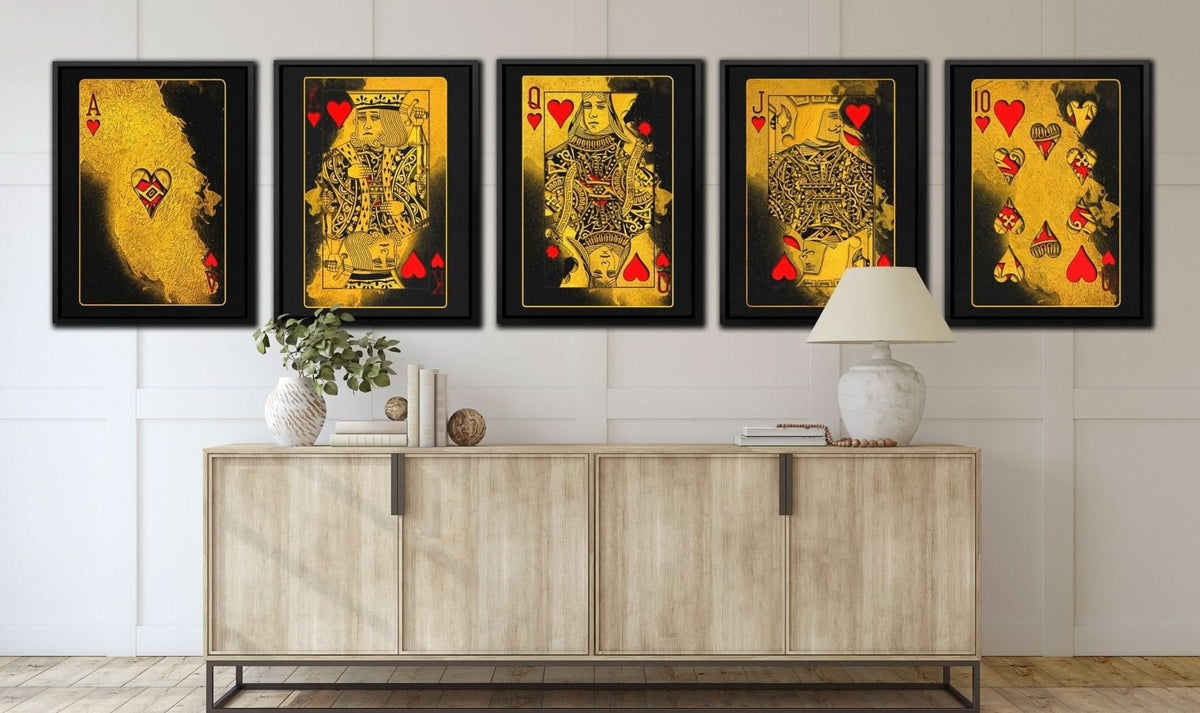 Royal Flush Hearts - Black Poker Canvas Print