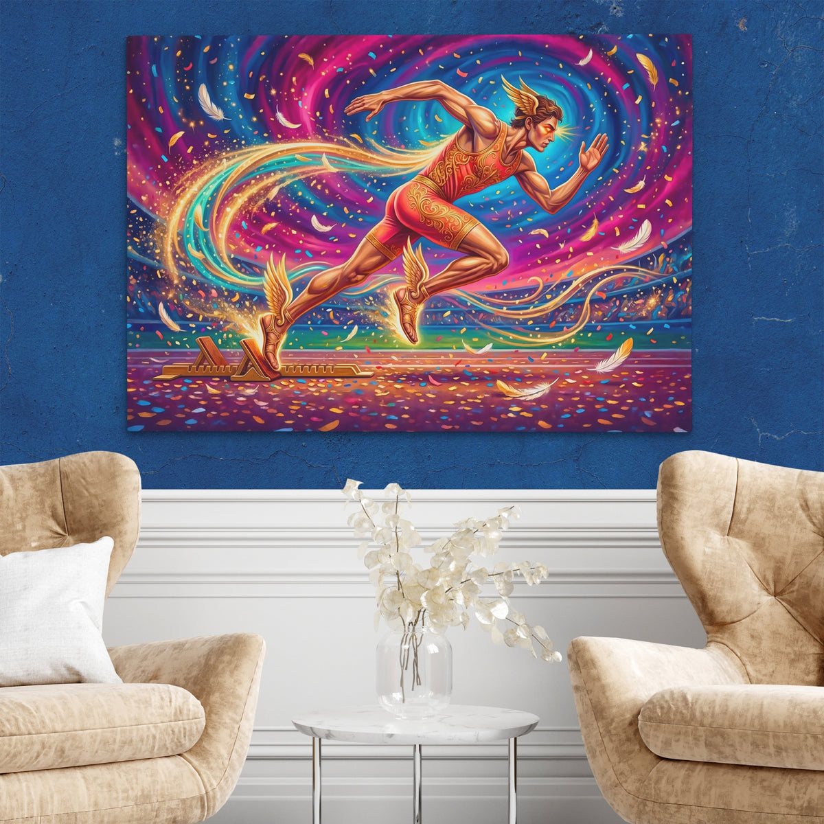 Runner Cosmic Sprint — Runner Cosmic Sprint Two Chairs Blue Walls2 132