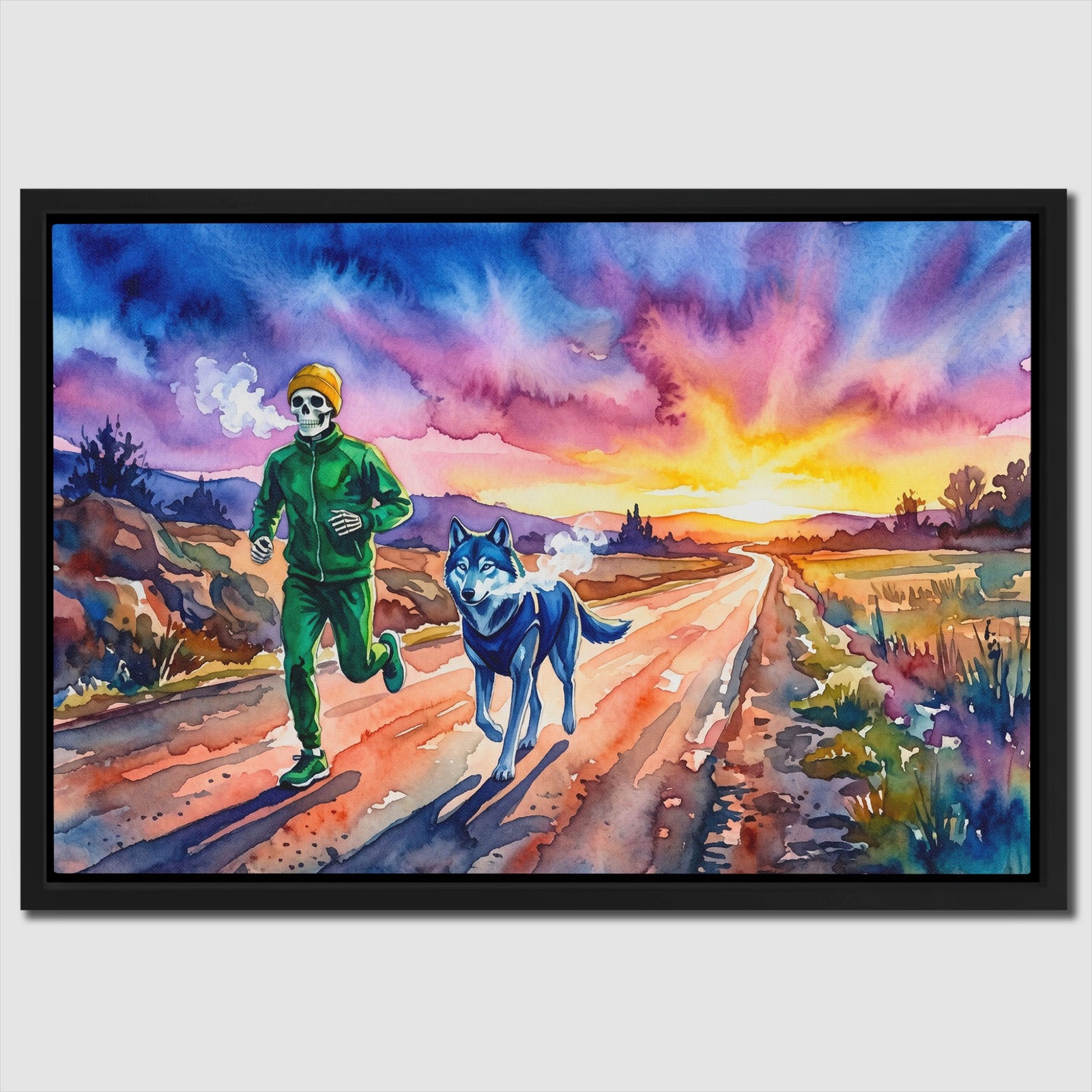 Runner Wolf Sunset canvas wall art