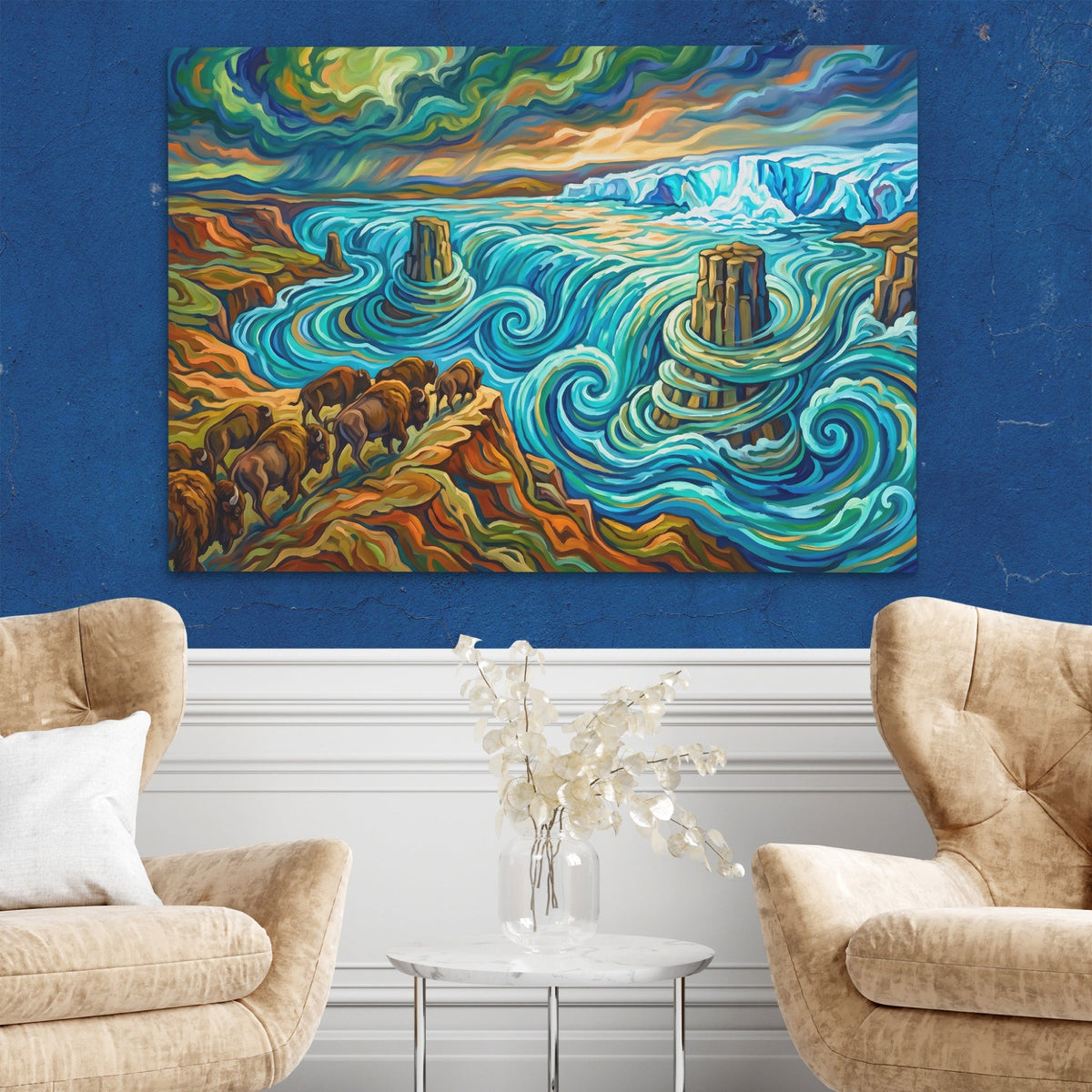 Rushing Buffalo Waters canvas wall art, room view