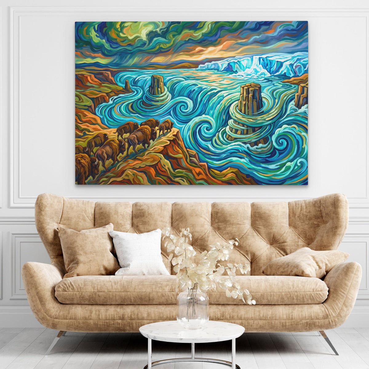 Rushing Buffalo Waters canvas wall art, room view