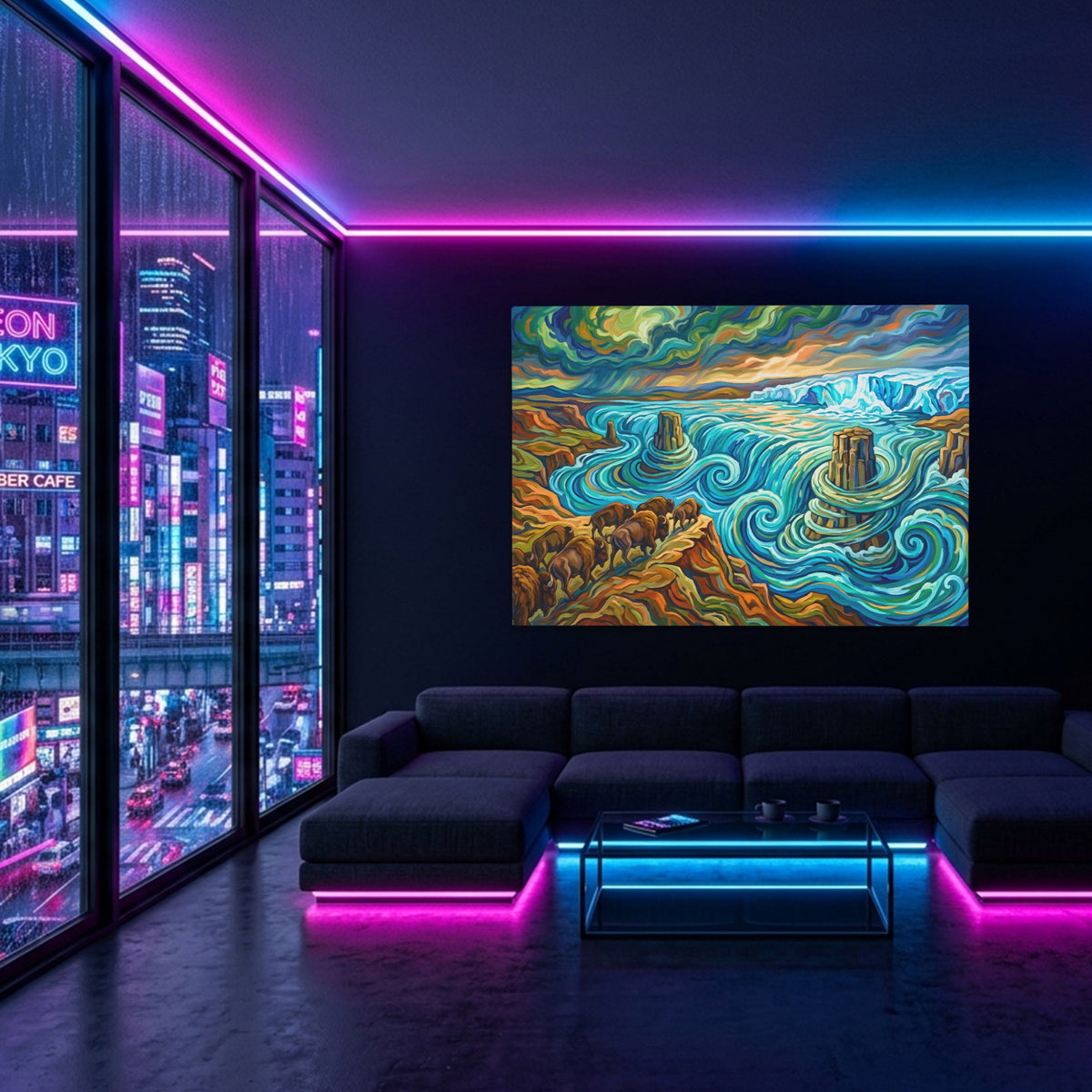 Rushing Buffalo Waters — Rushing Buffalo Waters Blue Pink Neon Room Land 29