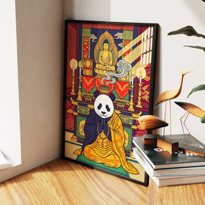 Sacred Praying Panda canvas wall art, room view