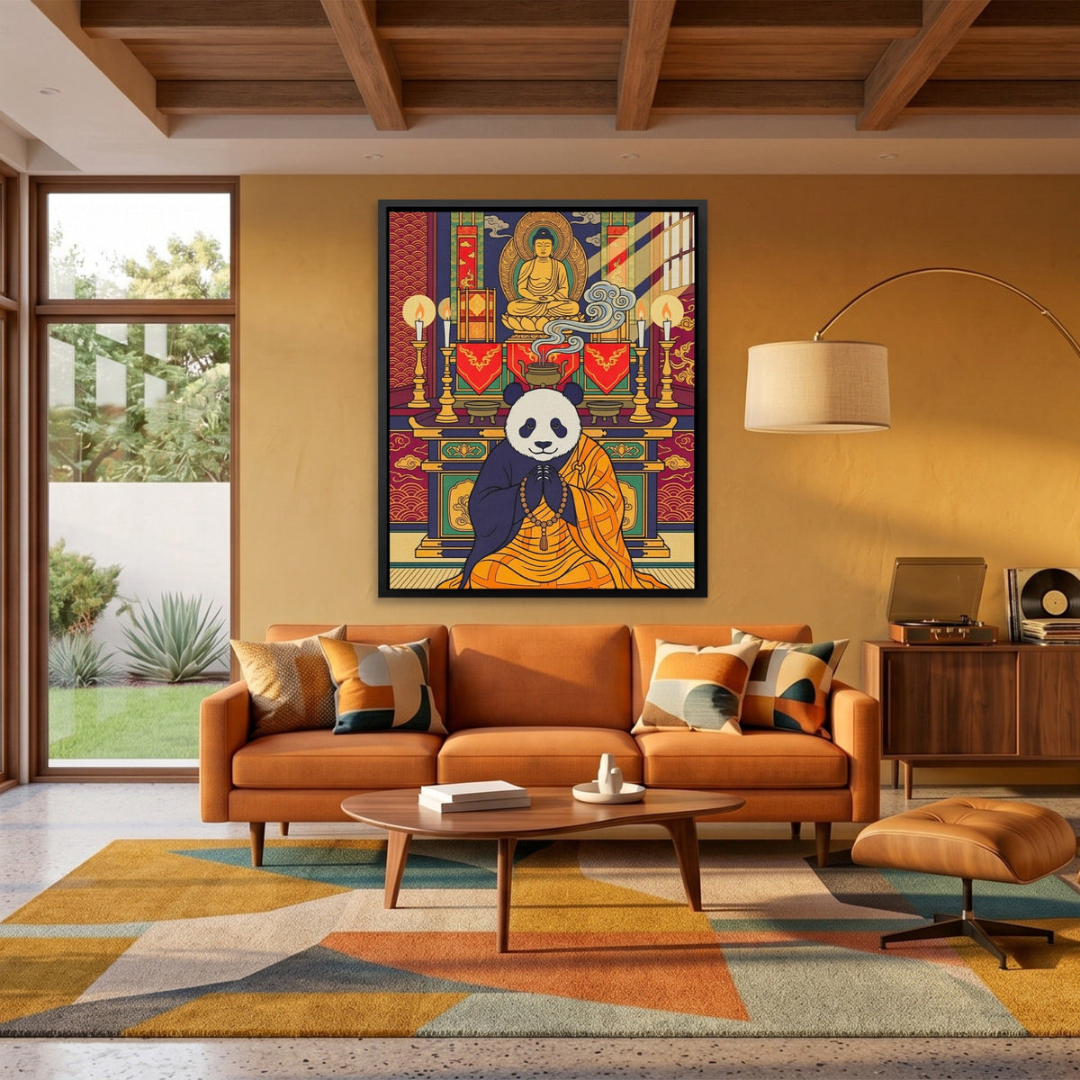 Sacred Praying Panda canvas wall art, room view