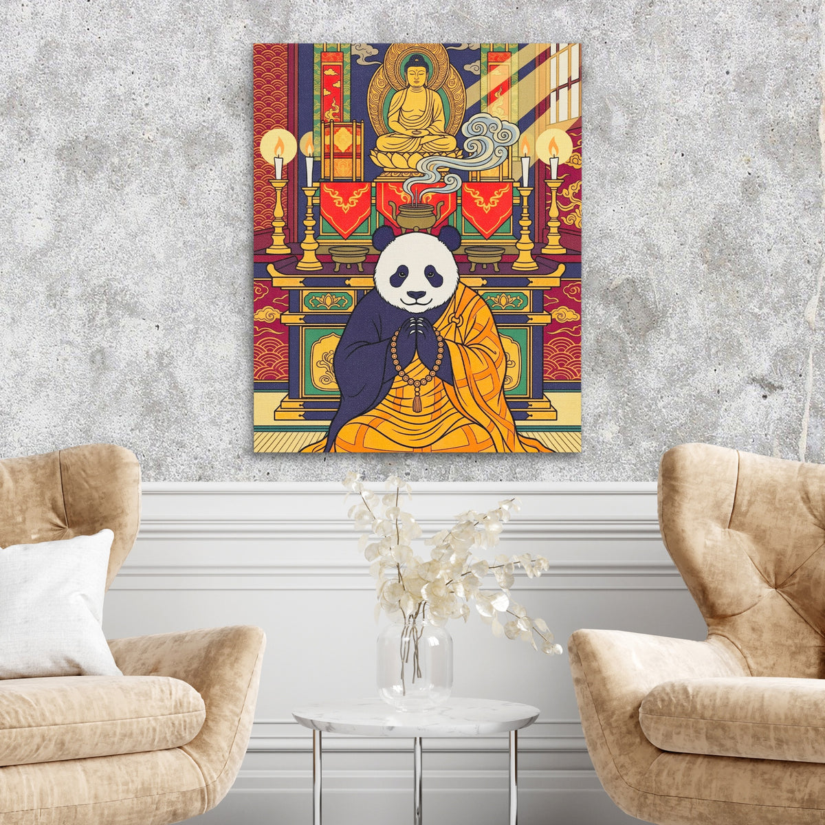 Sacred Praying Panda — Sacred Praying Panda Two Chairs Cement Wall 264