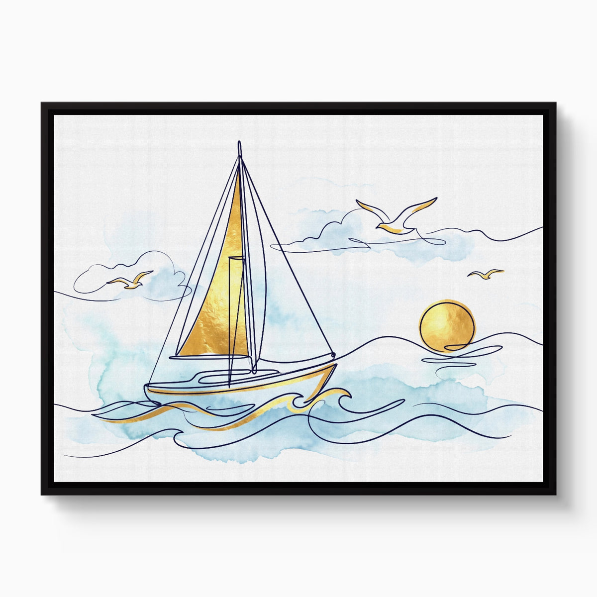 Sailboat Golden Sunrise — sailboat golden sunrise white studio framed black