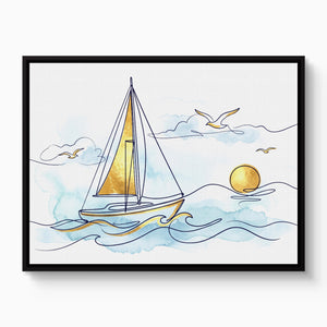 Sailboat Golden Sunrise — sailboat golden sunrise white studio framed black