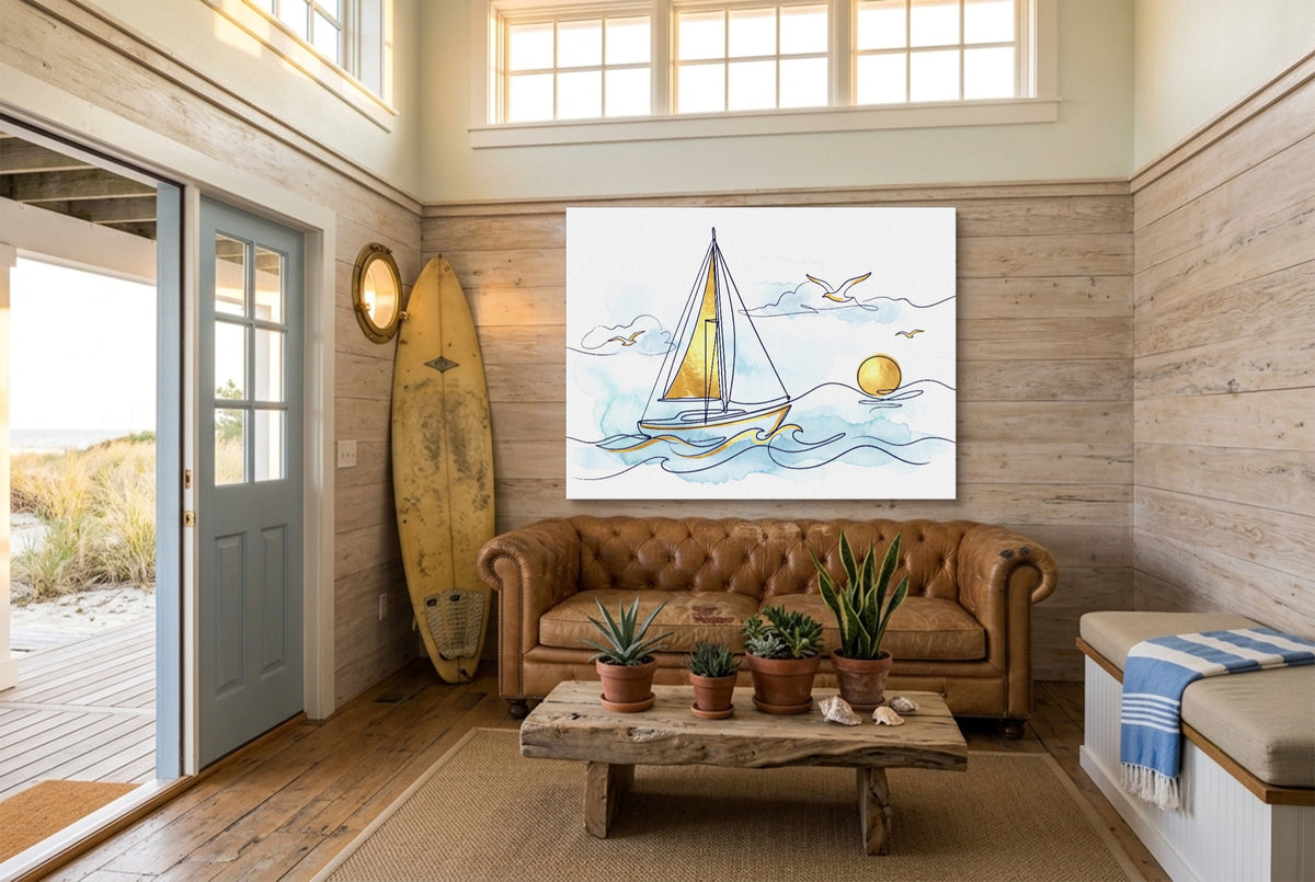 Sailboat Golden Sunrise — sailboat golden sunrise living room with couch 3 1land flush print