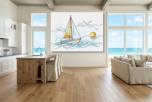 Sailboat Golden Sunrise — sailboat golden sunrise living room with ocean view 2 1land flush print