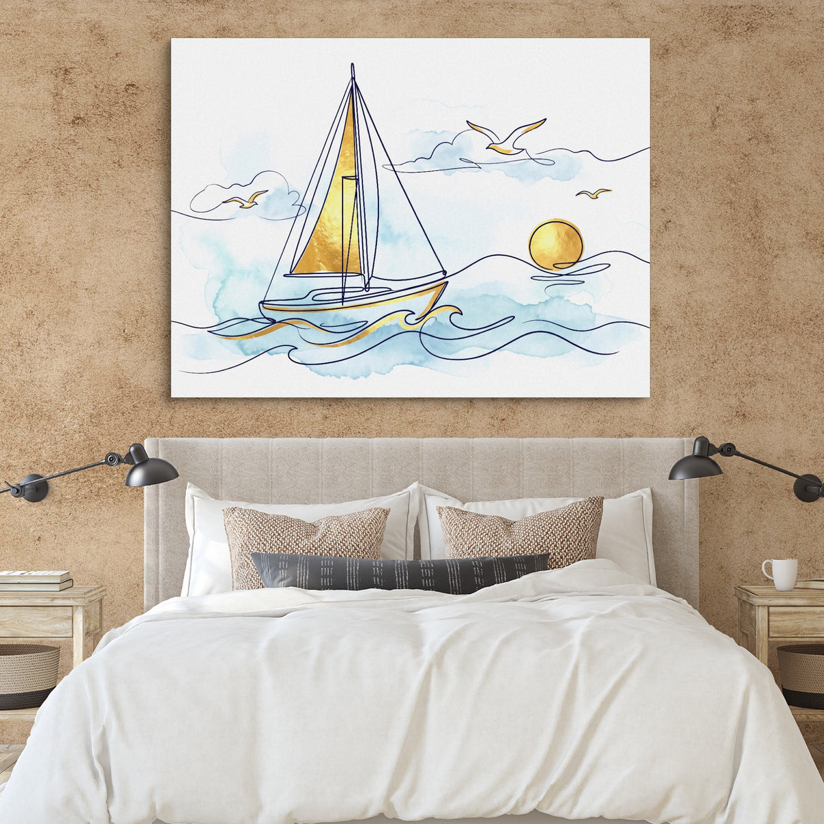 Sailboat Golden Sunrise — sailboat golden sunrise sq clay paper bedroom 1land flush print
