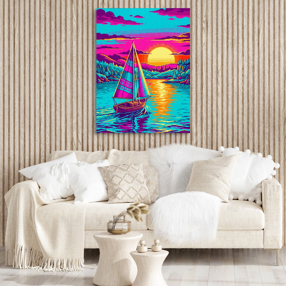 Sailboat On Calm Pixel Art - Luxury Wall Art