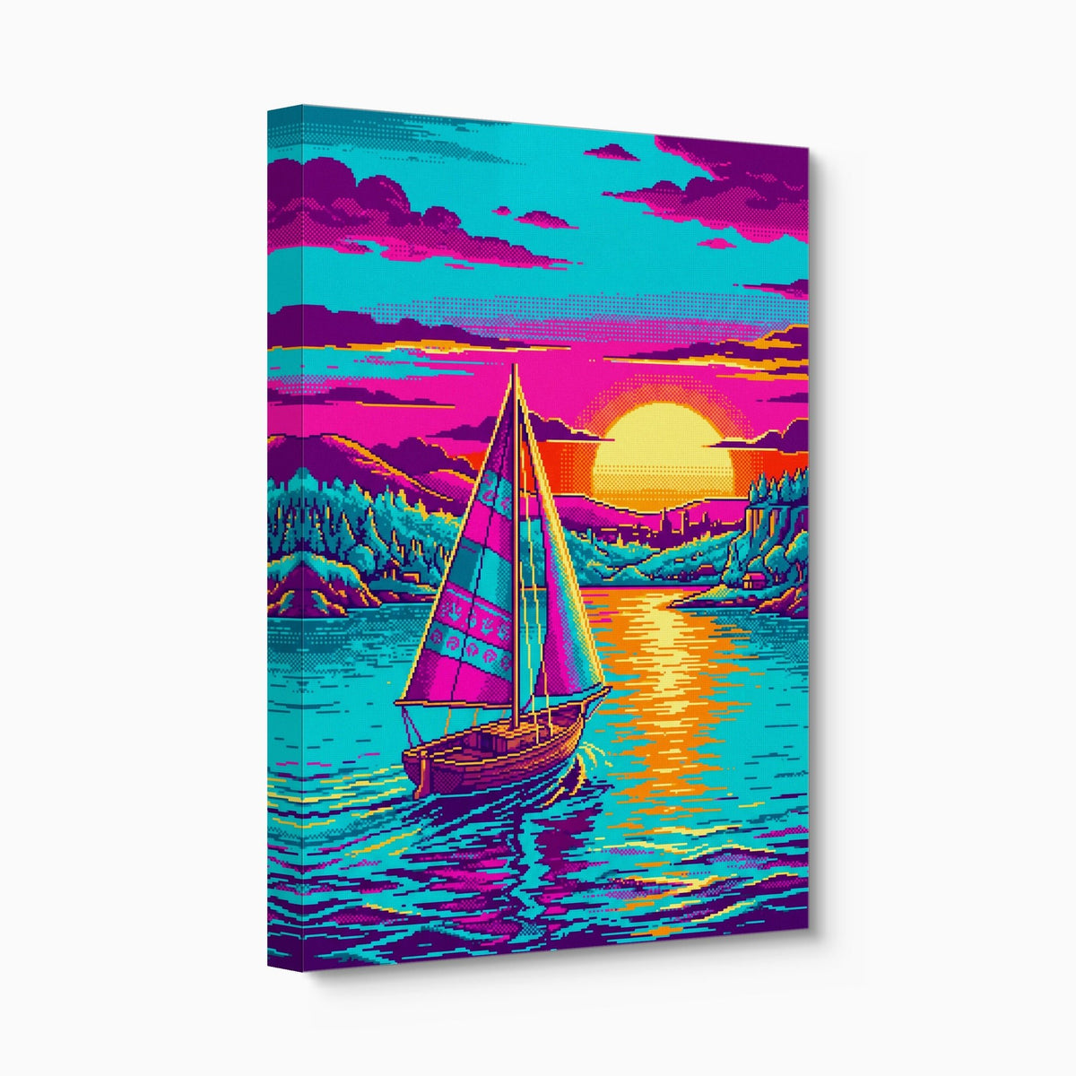 Sailboat On Calm Pixel Art - Luxury Wall Art