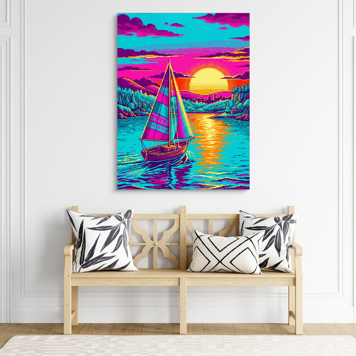 Sailboat On Calm Pixel Art - Luxury Wall Art