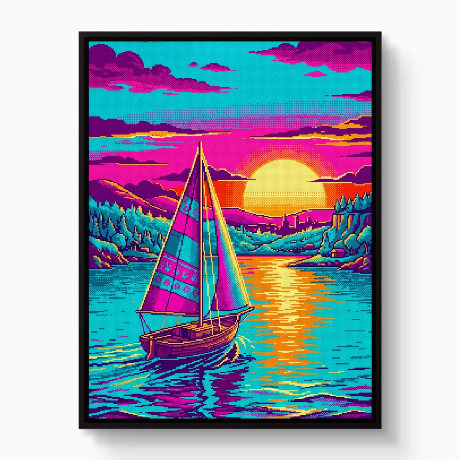 Sailboat On Calm Pixel Art - Luxury Wall Art
