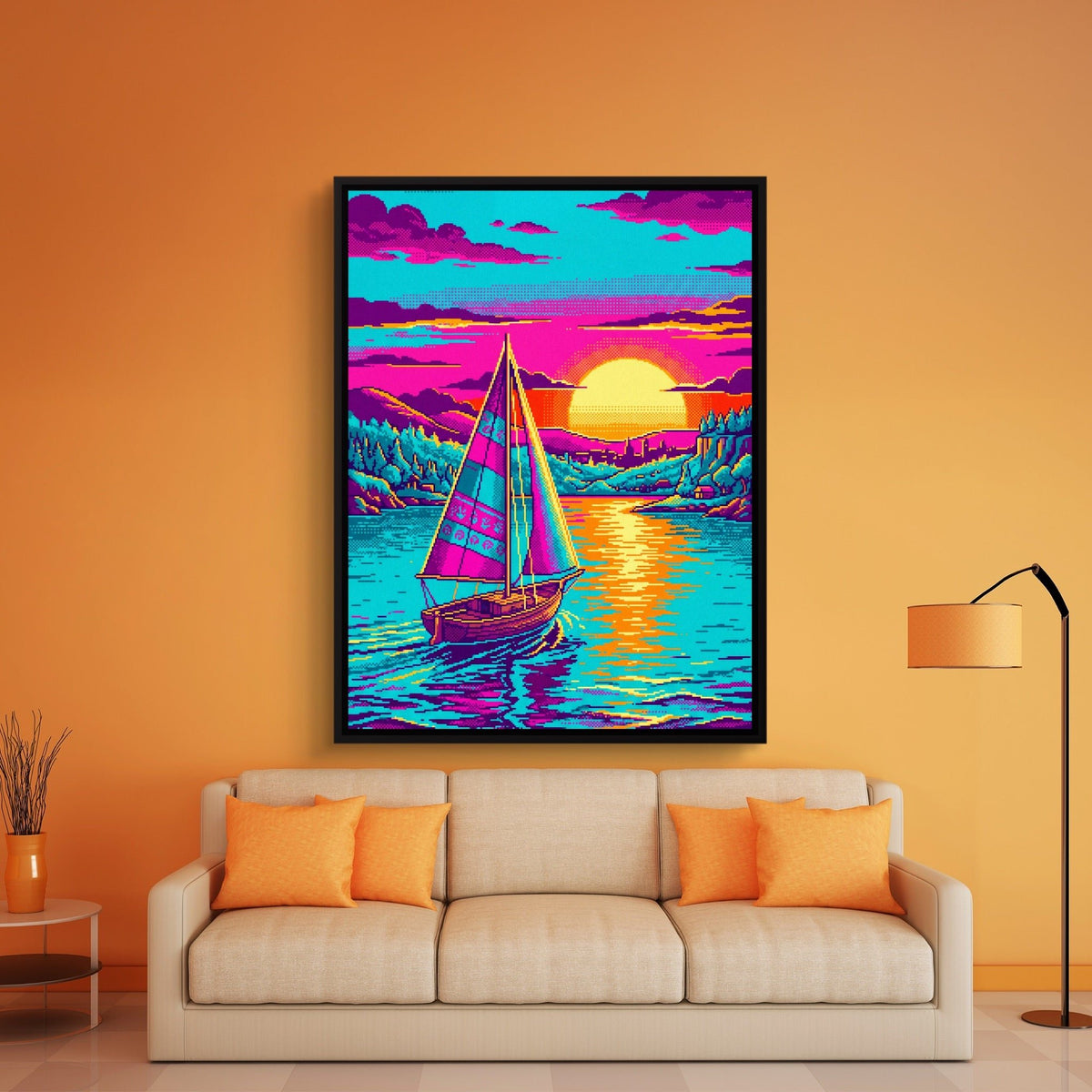 Sailboat On Calm Pixel Art - Luxury Wall Art