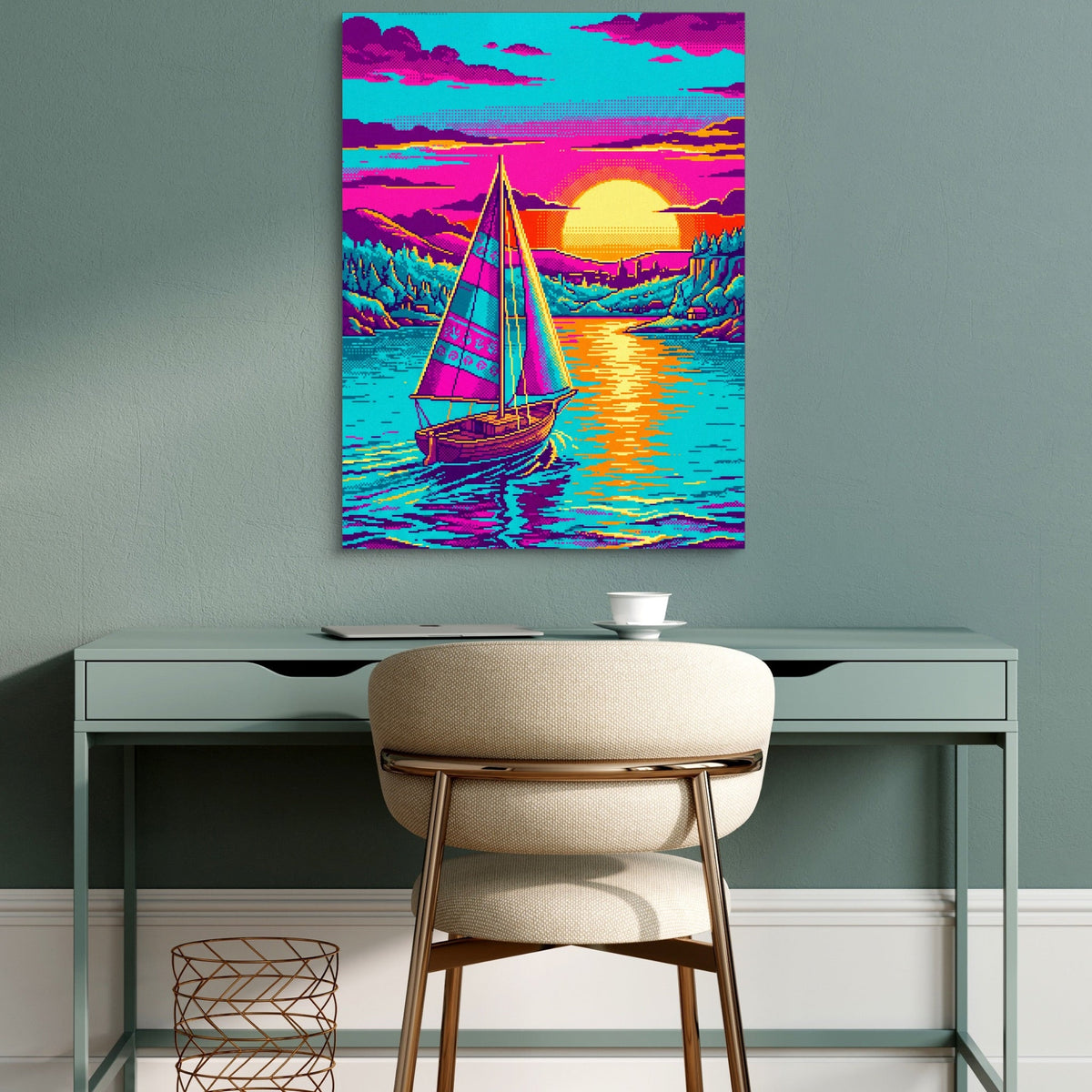 Sailboat On Calm Pixel Art - Luxury Wall Art