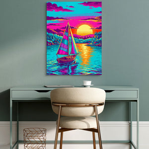Sailboat On Calm Pixel Art - Luxury Wall Art