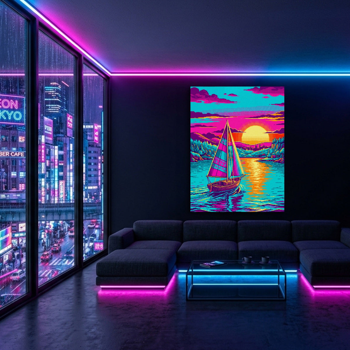 Sailboat On Calm Pixel Art - Luxury Wall Art