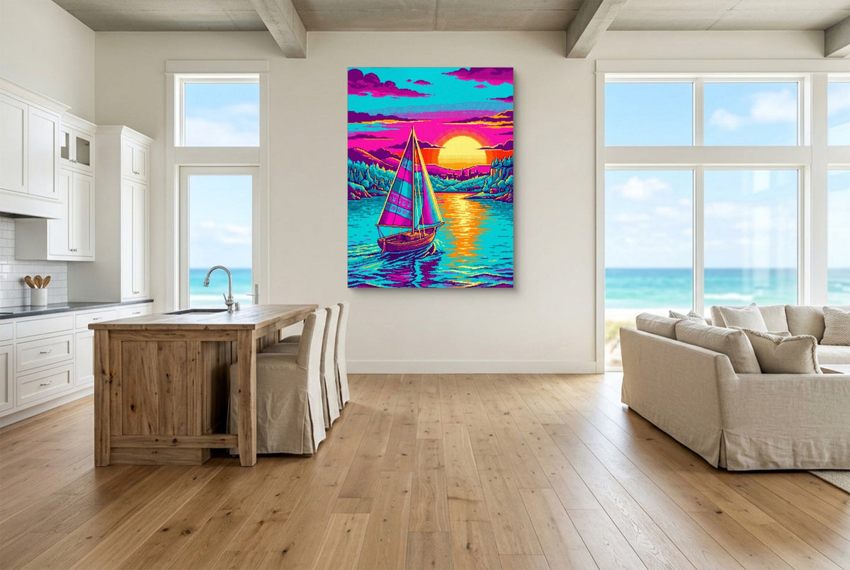 Sailboat On Calm Pixel Art - Luxury Wall Art