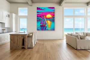 Sailboat On Calm Pixel Art - Luxury Wall Art