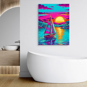 Sailboat On Calm Pixel Art - Luxury Wall Art