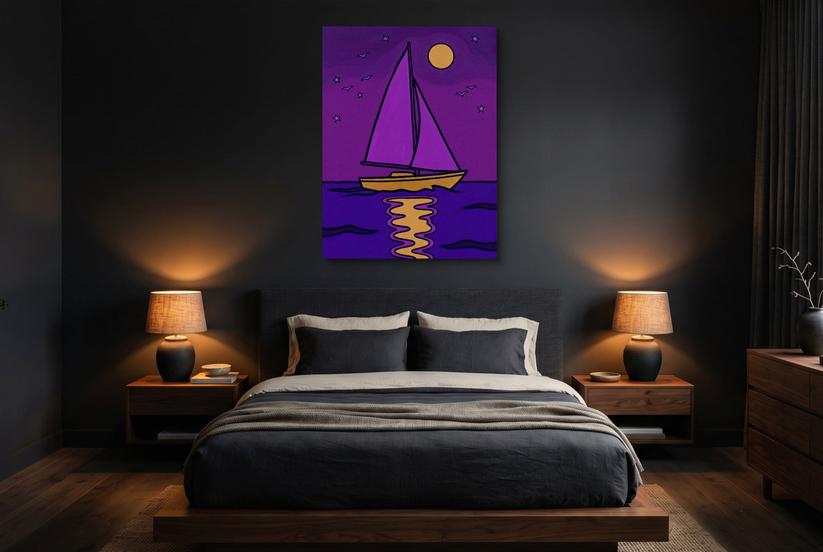 Sailboat's Night Passage — sailboat's night passage white studio framed black