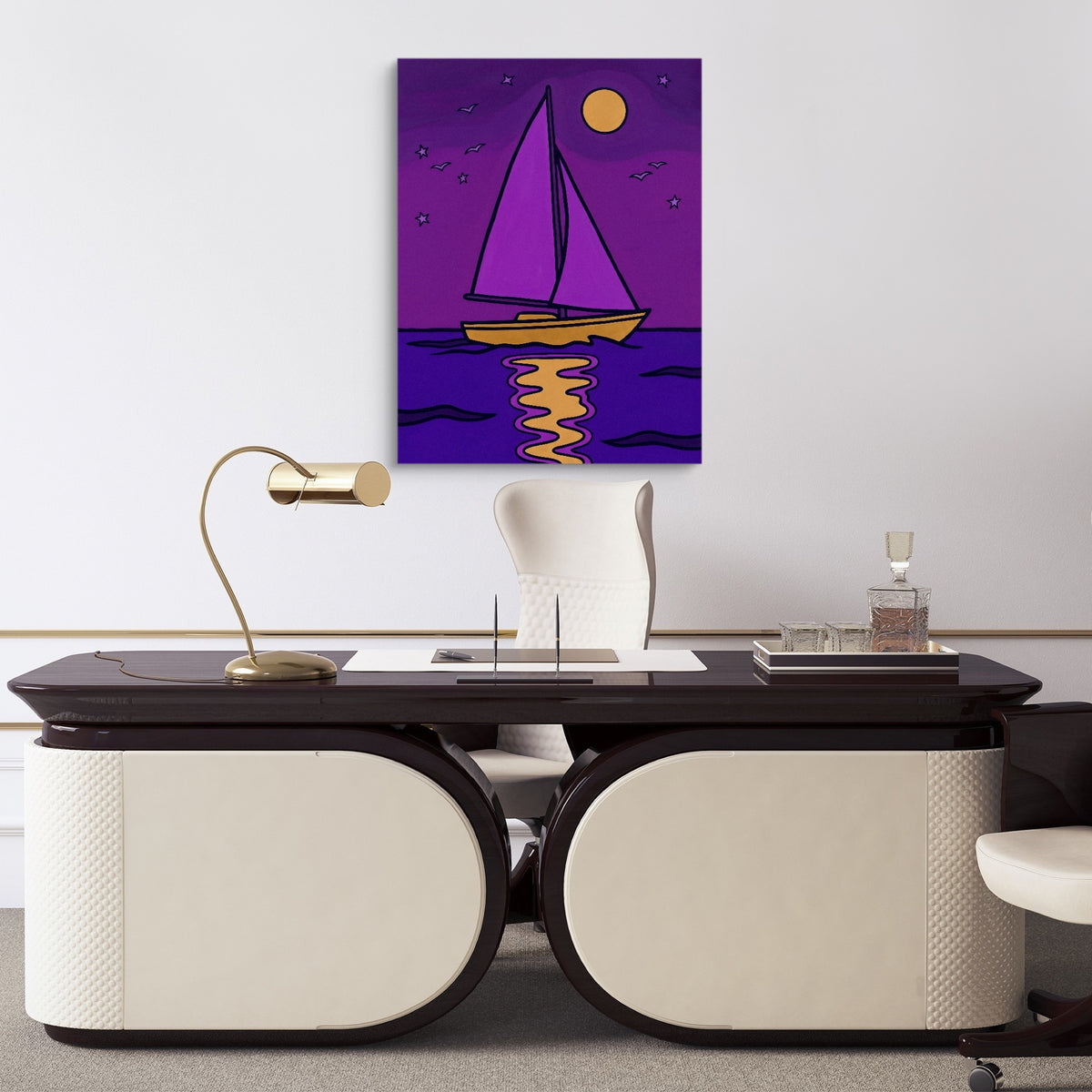 Sailboat's Night Passage — sailboat's night passage sq luxury office desk 1port flush print