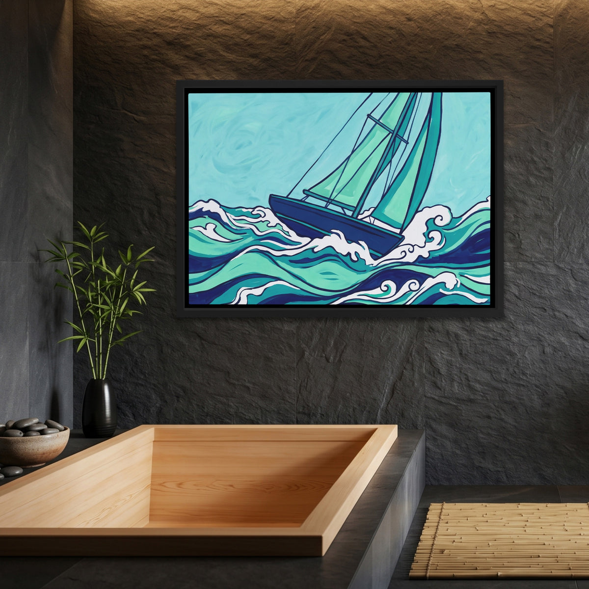 Sailboat Turbulent Seas — Sailboat Turbulent Seas Bamboo Bathroom Land 52