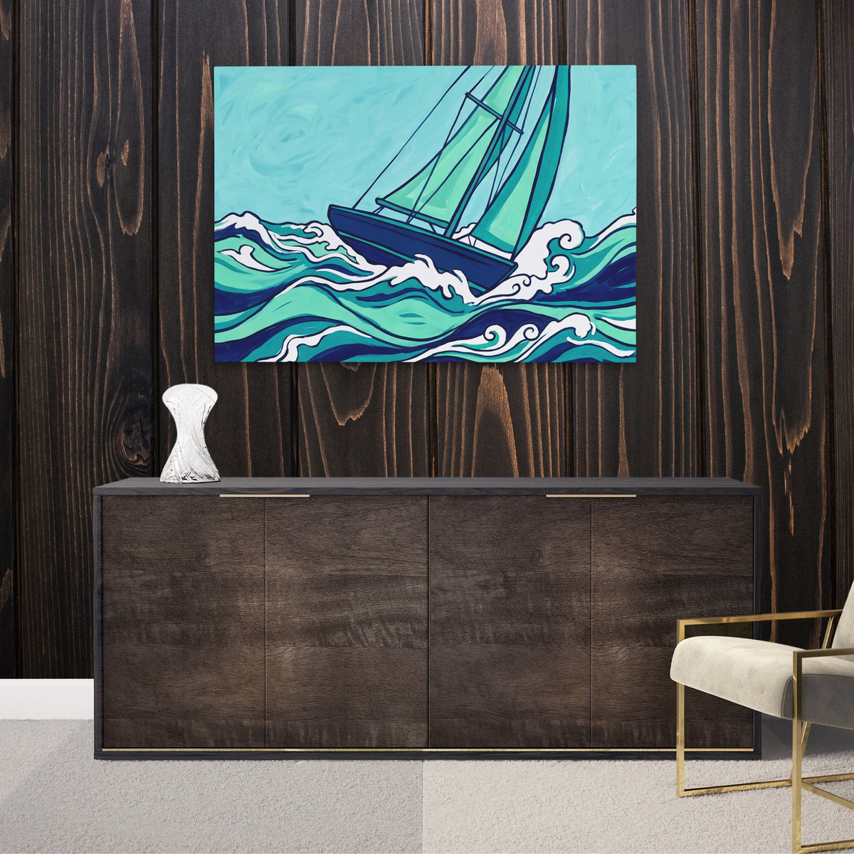 Sailboat Turbulent Seas — Sailboat Turbulent Seas Luxurious Room Wood Walls 185