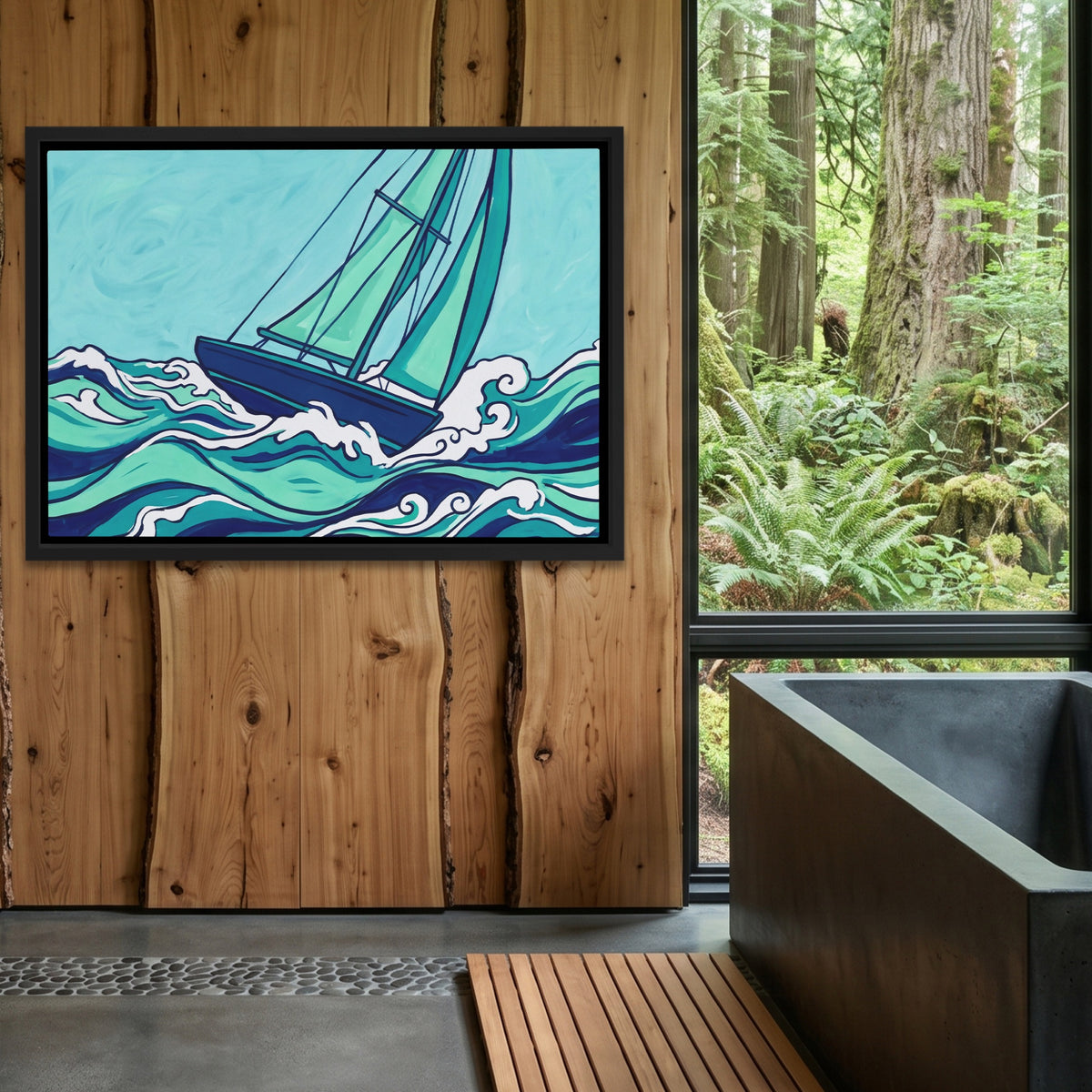Sailboat Turbulent Seas — Sailboat Turbulent Seas Outdoor Bathroom Log Land 204