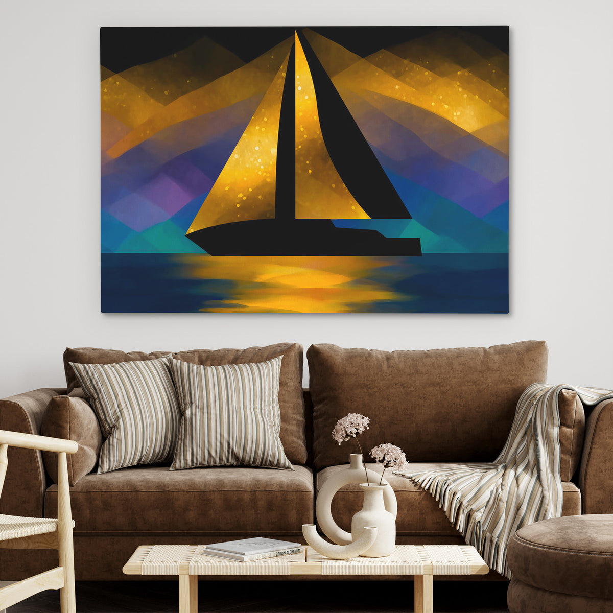 Sailboats Golden Crossing - Luxury Wall Art