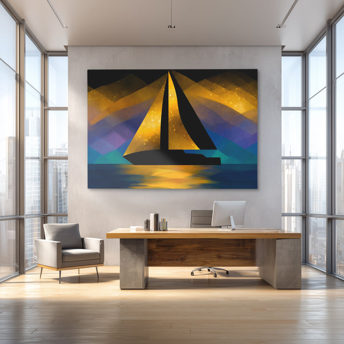 Sailboats Golden Crossing - Luxury Wall Art