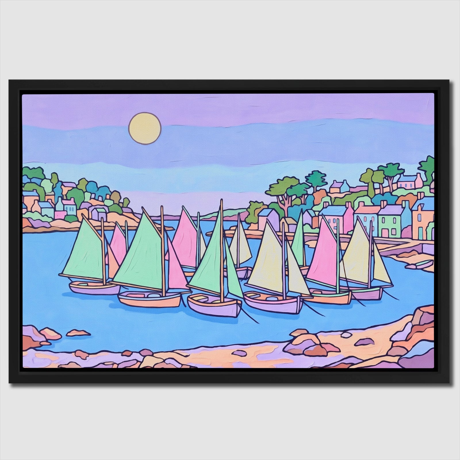 Sailboats Pastel Harbor — Sailboats Pastel Harbor Close Up Landscape 72